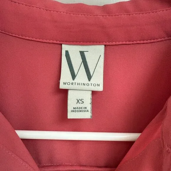 Worthington Sleeveless Button Up Collared Tank Top Coral Pink Women’s Size XS - Picture 2 of 4